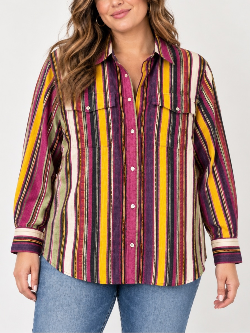 Lauren Ralph Lauren Multicolor Striped Roll Tab Button Down Shirt